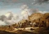 Isaack van Ostade, BEIM ENTLADEN DES FISCHFANGS., Öl auf Holz (parkettiert)