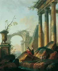 Umkreis Hubert Robert, RÖMISCHE TEMPELRUINEN., Öl auf Leinwand (doubliert)