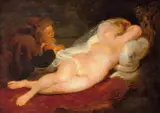 Werkstatt Peter Paul Rubens, DIE SCHLAFENDE ANGELICA UND DER EREMIT (nach Ariosts "Orlando Furioso")., Öl auf Holz