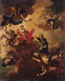 Francesco Solimena, DER HEILIGE KAJETAN VON THIENE VOR DEM AUF WOLKEN THRONENDEN CHRISTUS KNIEEND.