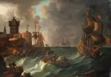 Peter van de Velde, SCHIFFE IM HAFEN., Öl auf Leinwand (doubliert)