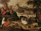 Daniel Vertangen, DAS DANKOPFER NOAHS., Öl auf Holz