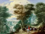 Flemish School, BEWALDETE LANDSCHAFT MIT REITERN.