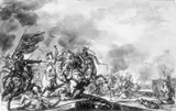 Jan Martszen de Jonge, REITERGEFECHT., Tuschpinsel in Schwarz und Grau, laviert, auf Papier
