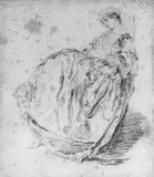 STUDIE EINER SITZENDEN JUNGEN DAME. by Umkreis Antoine Watteau, Rötel auf Papier, sold Nov 2006