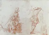 GALANTE SZENE. by Umkreis Antoine Watteau, Rötel auf Papier (unter Glas gerahmt), sold Nov 2006