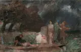 Arnold Böcklin, EIN MÖRDER VON FURIEN VERFOLGT., Öl auf Karton