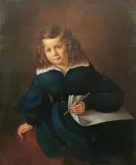 BILDNIS DES FÜNFJÄHRIGEN CARL GEORG EDMUND WENDISCH (1833-1906 Dresden), PAPIER UND EINEN BLEISTIFT HALTEND. by Brussels School, Öl auf Leinwand, sold Nov 2006