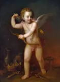 zugeschrieben Antonio Maria Esquivel, DER BEWAFFNETE AMOR., Öl auf Leinwand