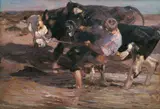 WASSERSCHEU. by Heinrich von Zügel, Öl auf Leinwand, sold Nov 2006