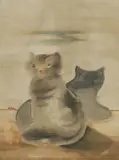 Jankel Adler, Katzen, Öl, schraffiert, auf Halbkarton