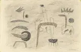 Willi Baumeister, Etana, Kohle, gewischt und farbige Ölkreiden auf Bütten von Hahnemühle