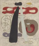 Senkrechte mit Wimpelform by Willi Baumeister, Öl auf Leinwand, doubliert, sold Jun 2006