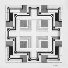 J. Bosman, Geometrische Komposition, Aquarell und schwarze Tusche auf chamoisfarbenem Velin