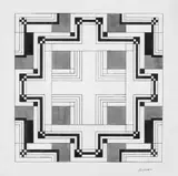J. Bosman, Geometrische Komposition, Aquarell und schwarze Tusche auf chamoisfarbenem Velin