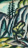 Walter Dexel, Felsen und Bäume, Öl auf festem Malkarton