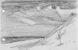 Lyonel Feininger, Wolke, Düne, Meer, Schwarze Kreidezeichnung auf einfachem chamoisfarbenen Papier