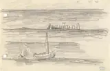 Lyonel Feininger, Zwei Segelboote im Baltischen Meer, Schwarze Kreidezeichnung auf dünnem chamoisfarbenen Papier