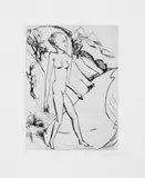 Erich Heckel, Stehendes Mädchen am Strand, Original-Radierung (Kaltnadel) auf Velin