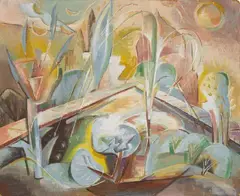 Komposition by Hannah Höch, Öl auf Hartfaser, sold Jun 2006