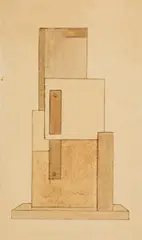 Lajos Kassák, Bildarchitektur, Aquarell über Bleistiftvorzeichnung auf festem genarbten Aquarellbütten