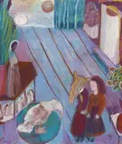 Ida Kerkovius, Bühnenprospekt mit Tier und Figuren, Pastell und Ölfarbe auf Karton