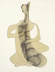 Henri Laurens, Femme Accroupie, Original-Farblithographie in Schwarz und Ocker auf Arches-Velin