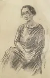 Max Liebermann, Porträt der Schauspielerin Irene Triesch, Kreidezeichnung auf elfenbeinfarbenem festen Zeichenpapier