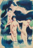 August Macke, Akte am Wasser, Verdünnte Ölfarben auf chamoisfarbenem Velin