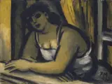 Frans Masereel, Fille à la fenêtre - reflets jaunes (Esquisse), Öl auf Hartfaser