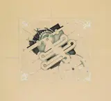 Robert Michel, stud:c.-b. (come-back), Papiercollage, Tusche, Deckweiß und Wasserfarbe über Bleistift auf mit Papier kaschiertem festen Karton