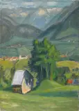 Otto Modersohn, Talblick (Heuschober und Baumgruppe)