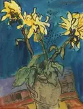 Ernst Mollenhauer, Gelbe Blumen - aus dem Keitumer Tagebuch, Öl auf Skizzenbuchblatt mit perforiertem Oberrand