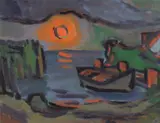 Ernst Mollenhauer, Hafen in Nidden, Öl auf Karton