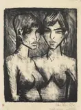 Otto Mueller, Zwei Mädchen - Halbakte, Original-Lithographie auf Japanbütten