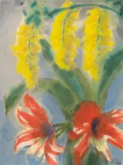 Emil Nolde, Amaryllis und Goldregen, Aquarell auf dünnem Japanpapier
