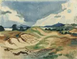 Dünenlandschaft bei Schmolsien by Max Pechstein, Aquarell über Bleistiftvorzeichnung auf festem Zeichenpapier, sold Jun 2006