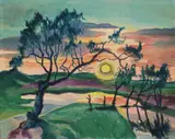 Sonnenuntergang (Leba) by Max Pechstein, Aquarell über Bleistiftvorzeichnung auf festem elfenbeinfarbenen Zeichenpapier, sold Jun 2006