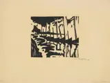 Max Pechstein, Kahnreihe am Abend, Original-Holzschnitt auf dünnem gelblichen Japan