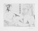 Pablo Picasso, Femme aux fleurs et portrait de Barbu, avec Degas de Profil, Original-Radierung auf Rives-Velin