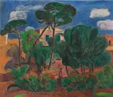 Häuser umgeben von Pinien (Porto d'Ischia) by Hans Purrmann, Öl auf Leinwand, sold Jun 2006