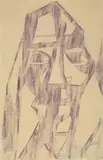 Großer Kopf by Christian Rohlfs, Durchreibezeichnung in violetter Kreide nach einem 1922 entstandenen Holzstock. Auf dünnem bräunlichen Japan, sold Jun 2006