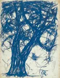 Baum by Christian Rohlfs, Pinselzeichnung in blauer Tempera auf genarbtem festen Aquarellpapier, sold Jun 2006