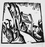 Karl Schmidt-Rottluff, Haus mit Pappeln, Original-Holzschnitt auf Velin