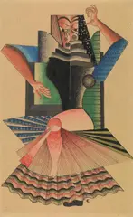 Tänzerin by Sascha Wiederhold, Tusche, Kohle, Deck- und Aquarellfarben auf einfachem glatten, bräunlichen Papier, sold Jun 2006