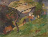 Gustav Wiethüchter, Landschaft im Bergischen, Öl auf Karton