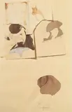 Joseph Beuys, Ohne Titel, Aquarell, Bleistift und Papiercollage (u.a. liniertes Notizbuchpapier) auf chamoisfarbenem, mittig gefaltetem Papier