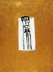 Ohne Titel by Walter Dahn, Dispersionsfarbe und Goldbronze auf Leinwand, sold Jun 2006