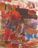 Fritz Harnest, Ohne Titel, Collage aus bemalten Papier- und Zeitungsausschnitten auf weiß grundierter Leinwand