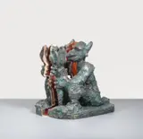 Jörg Immendorff, Alter Ego - Das andere Ich, 2-teilige Bronzeplastik, massiv, grün patiniert, die Trennflächen hochglanzpoliert